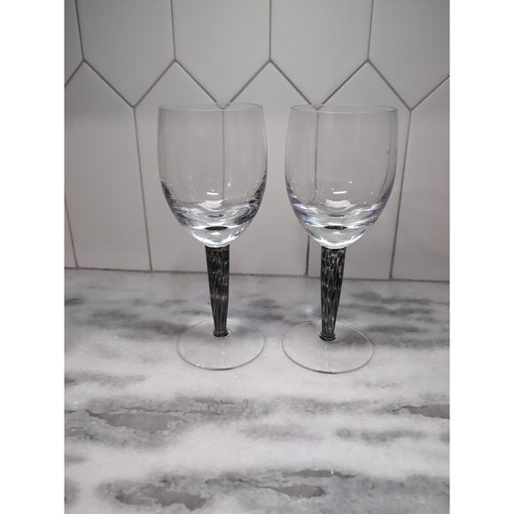 Denby Handmade Red Wine Glasses Set, Jet Black Confetti Stems, Set of 2, Elegant - Picture 3 of 9